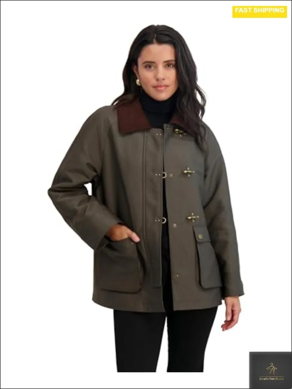 Women's Cotton Blend Barn Jacket Snap Front Fully Lined Cargo Pockets